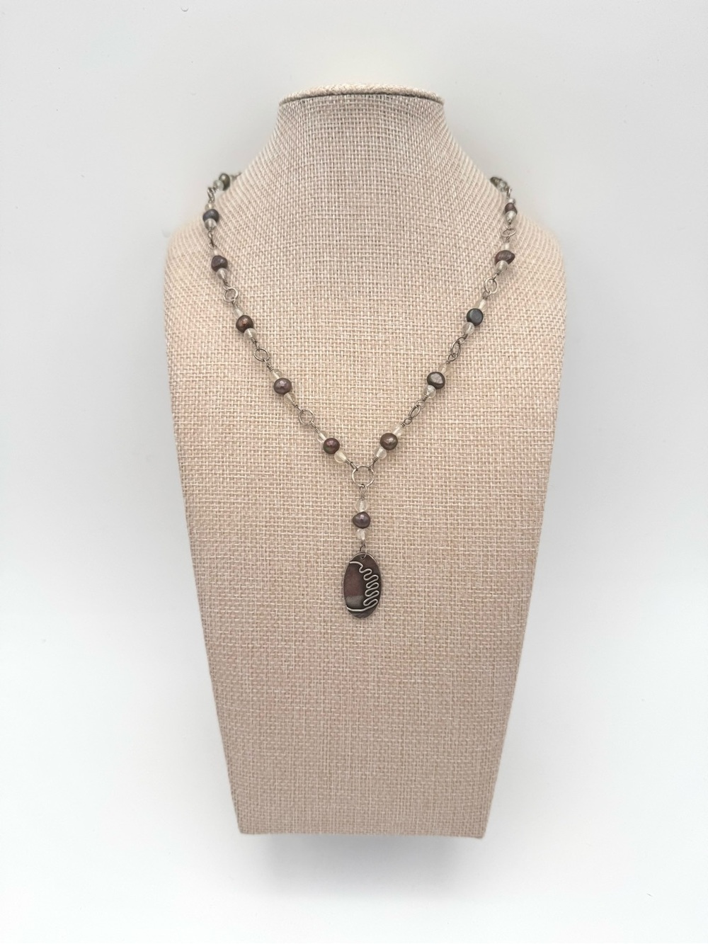 Handmade Silver, Freshwater Pearl & Citrine Beaded Pendant Necklace